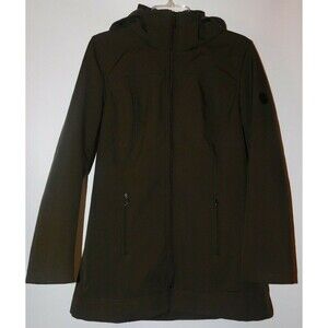 Andrew Marc Softshell Hooded Coat Green Water Repellant Detachable Hood Medium